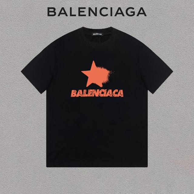 Balenciaga 巴黎世家 五角星logo字母印花潮流百搭短袖t恤情侣款 吊牌 领标 水洗唛 三标齐全 定织定染280克精梳棉面料 尺码：S-Xxl 颜色：