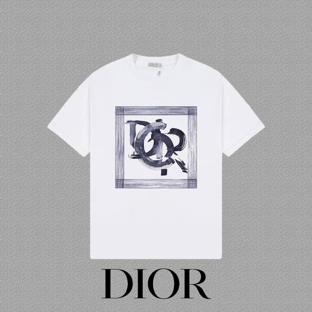 Dior 迪奥] 2024Fw短袖t恤 Logo印花 高端32S双纱260克面料 重磅面料 定制拉架罗纹同缸同染 三标齐全 男女同款 颜色：黑色 白色 尺码：X