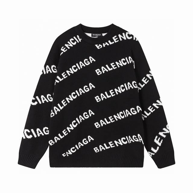 Balenciaga 巴黎世家针织圆领毛衣，整衣英文bl提花，宽松版型。 男女同款 三标齐全 尺码：Xs S M L