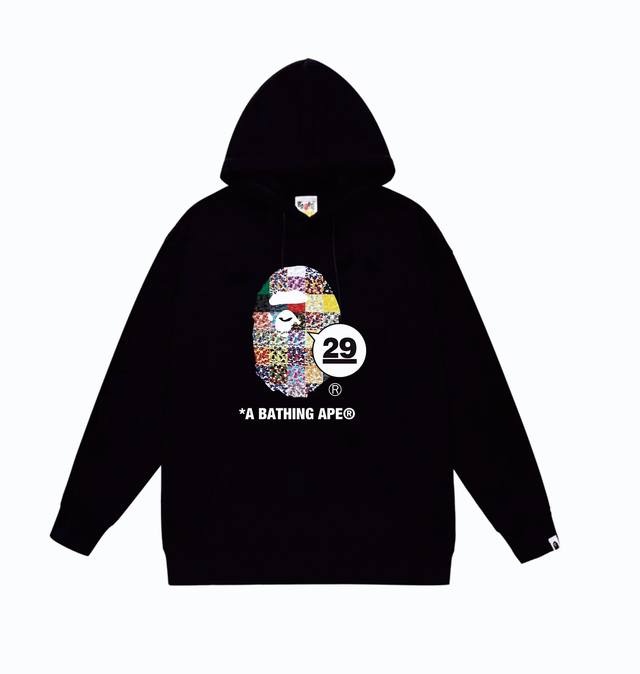 款号sc827#毛圈 加绒85 顶级版本 Bape 29Th Anniversary Ape Head Tee数字印花图案连帽卫衣 采用380克大毛圈 落肩大版