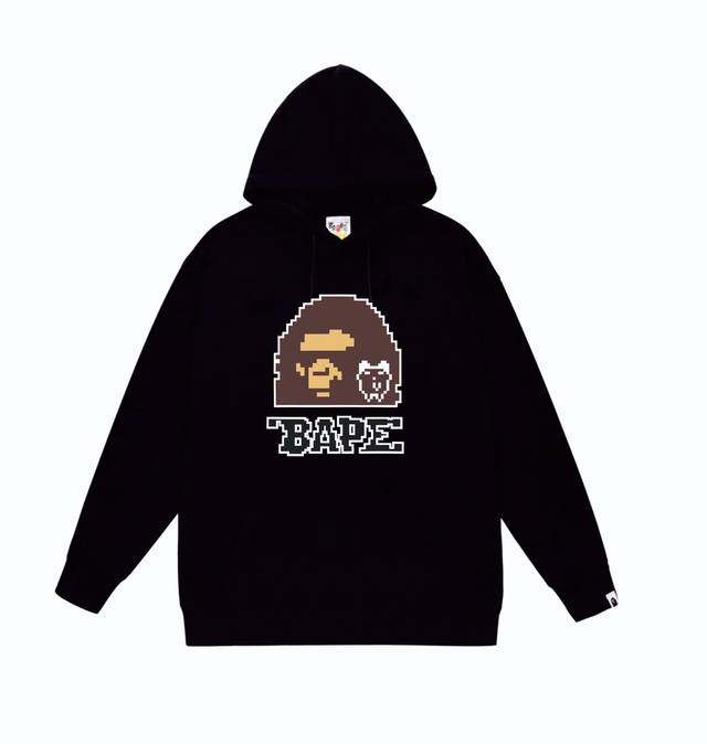 款号sc824#毛圈 加绒85 顶级版本 Bape×Tamagotchi联名款fw23数码猿人头印花图案连帽卫衣 采用380克大毛圈 落肩大版型 面料 质感柔软