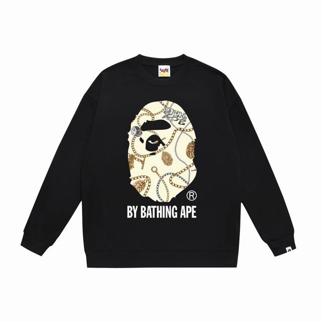 款号sc476#毛圈 加绒75 顶级版本 Bape Jewels By Bathing Ape Tee珠宝大猿人头印花圆领卫衣 采用350克大毛圈 落肩大版型