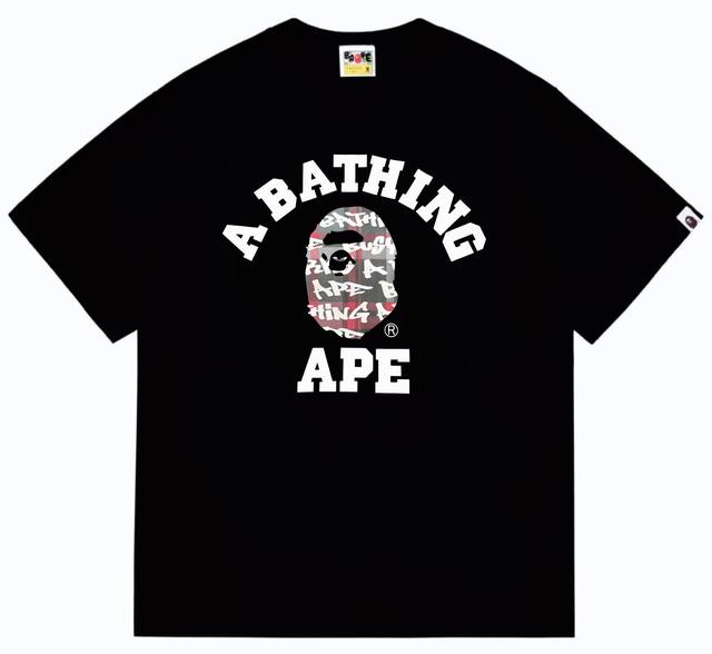 Sc259# 顶级版本 Bape 猿人头字母印花涂鸦格纹图案短袖t恤 采用260克优质高织纯棉面料 双纱精梳 质感柔软不起球 进口环保印花胶浆 图案鲜明立体 品