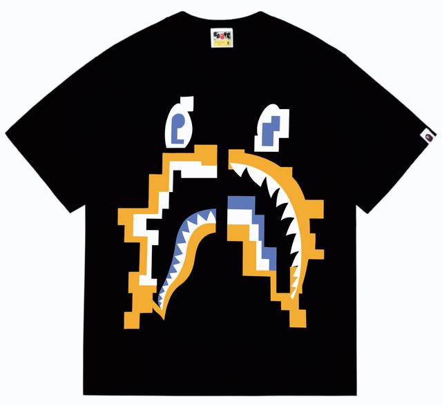 Sc264# 顶级版本 Bape Digital Shark Tee数码鲨鱼印花短袖t恤 采用260克优质高织纯棉面料 双纱精梳 质感柔软不起球 进口环保印花胶