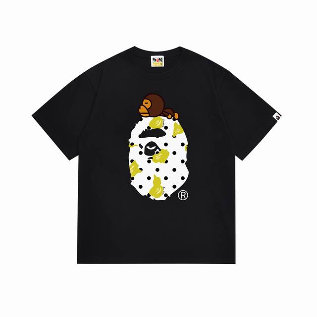 Sc081# 顶级版本 Bape 猿人头波点图案baby Milo印花短袖t恤 采用260克优质高织纯棉面料 双纱精梳 质感柔软不起球 进口环保印花胶浆 图案鲜