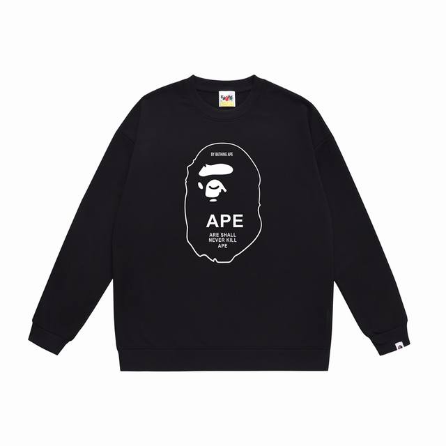 款号sc335#毛圈 加绒75 顶级版本 Bape 黑白线头猿人logo双面印花圆领卫衣 采用350克大毛圈 落肩大版型 面料 质感柔软不起球 进口环保印花胶浆