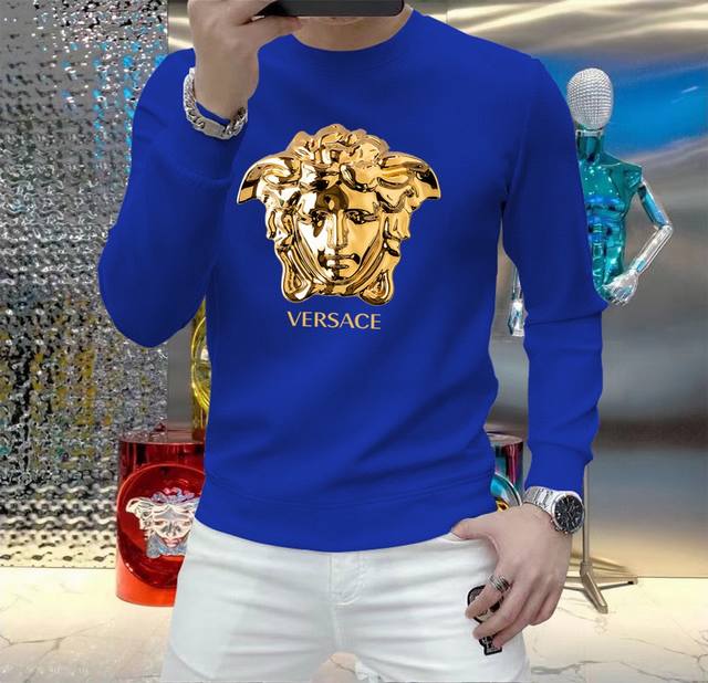 直 品牌 Versace 范思哲 胖子福音 2024Ss秋款最新款长袖圆领卫衣，官网同步发售 清爽透气 采用顶极天丝罗马 舒适柔软 3D立体清晰 时尚感超好 送