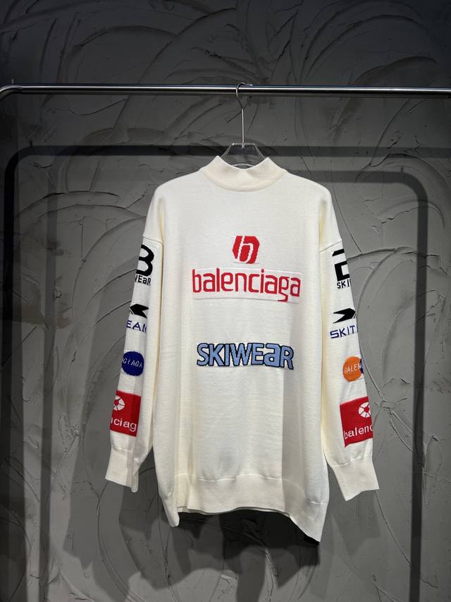 Balenciaga新款巴黎世家毛衣多logo字母多国语言套头毛衣高领毛衣balenciaga Ootd百搭神器ski24年滑雪系列这个系列内搭真是好看 宽松版