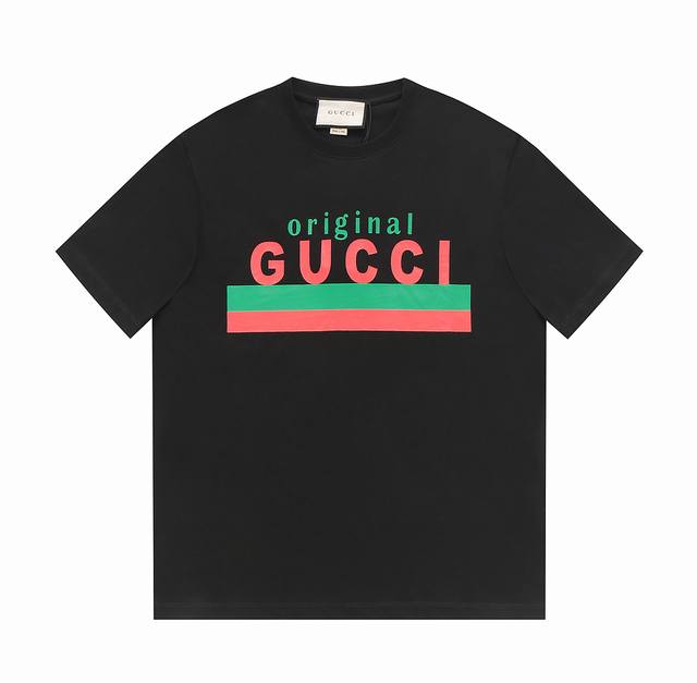 顶级版本.官网品质 Gucci 古驰 以“Original Gucci”格言和品牌独特的绿色和红色为特色的印花短袖,官方原版,定制32支双纱纯棉面料，克重260