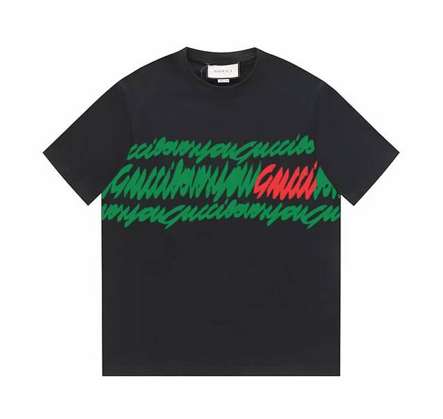 顶级版本 官网品质 - Gucci 古驰限定 Gu红绿字母色彩涂鸦 24Ss，G家新款口红印花，简约时尚精致，数码印花工艺，色彩搭配舒适， 定织定染纯棉面料，亲