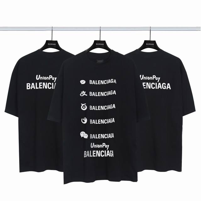 巴黎世家 Balenciaga 支付巴黎字母短袖 椭圆机印花细腻 多方联名 多工艺字体结合 领口肩部高密度缝线 采用双针锁连包骨位 走线平直细腻 面料采用32S