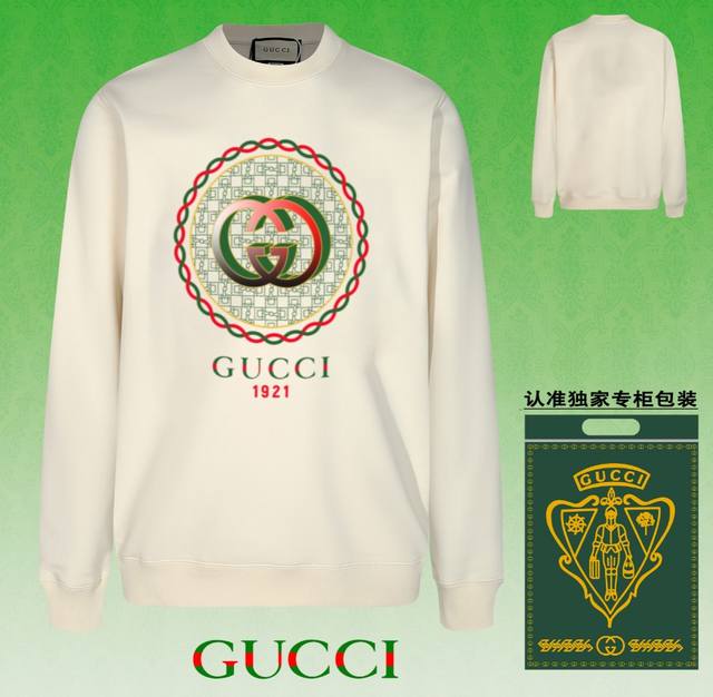 高版本卫衣 配独家图片包装 长期现货 Gucci 古驰 采用440G重磅面料 区别市场通货 2024Fw秋冬款专柜在售，精致印花圆领毛圈卫衣 高端双股纯棉 定制