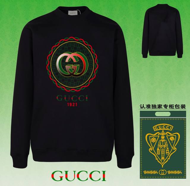 高版本卫衣 配独家图片包装 长期现货 Gucci 古驰 采用440G重磅面料 区别市场通货 2024Fw秋冬款专柜在售，精致印花圆领毛圈卫衣 高端双股纯棉 定制