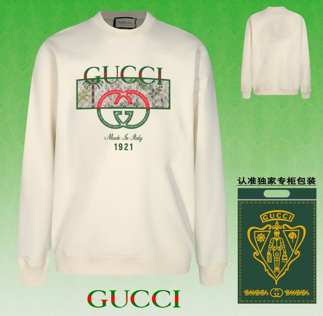 高版本卫衣 配独家图片包装 长期现货 Gucci 古驰 采用440G重磅面料 区别市场通货 2024Fw秋冬款专柜在售，精致印花圆领毛圈卫衣 高端双股纯棉 定制