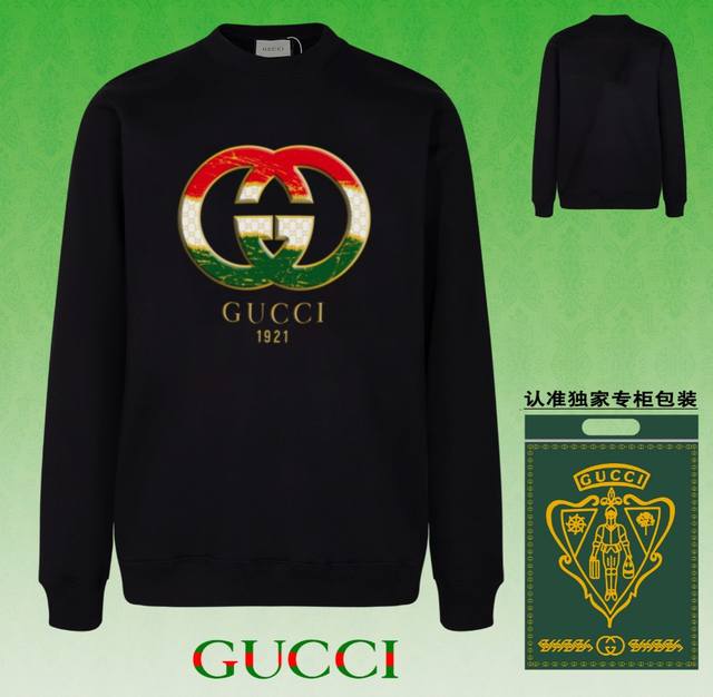 高版本卫衣 配独家图片包装 长期现货 Gucci 古驰 采用440G重磅面料 区别市场通货 2024Fw秋冬款专柜在售，精致印花圆领毛圈卫衣 高端双股纯棉 定制