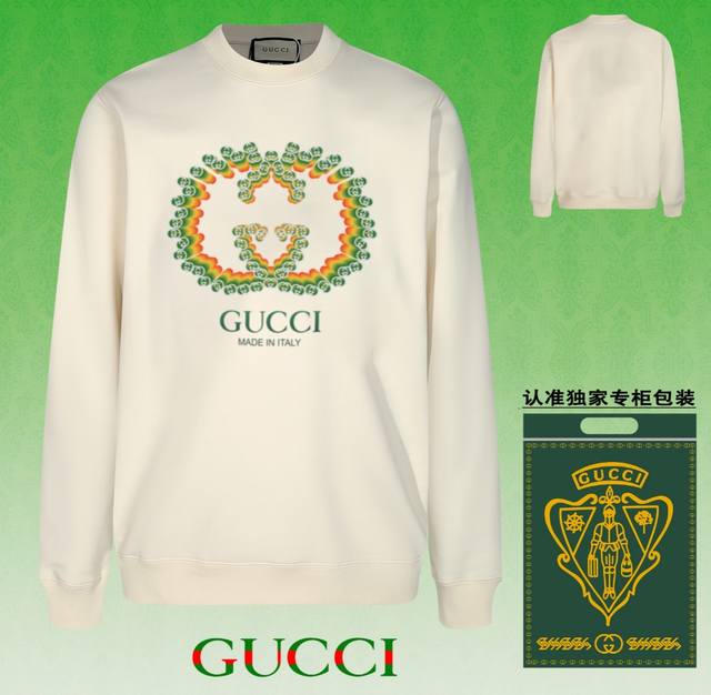 高版本卫衣 配独家图片包装 长期现货 Gucci 古驰 采用440G重磅面料 区别市场通货 2024Fw秋冬款专柜在售，精致印花圆领毛圈卫衣 高端双股纯棉 定制