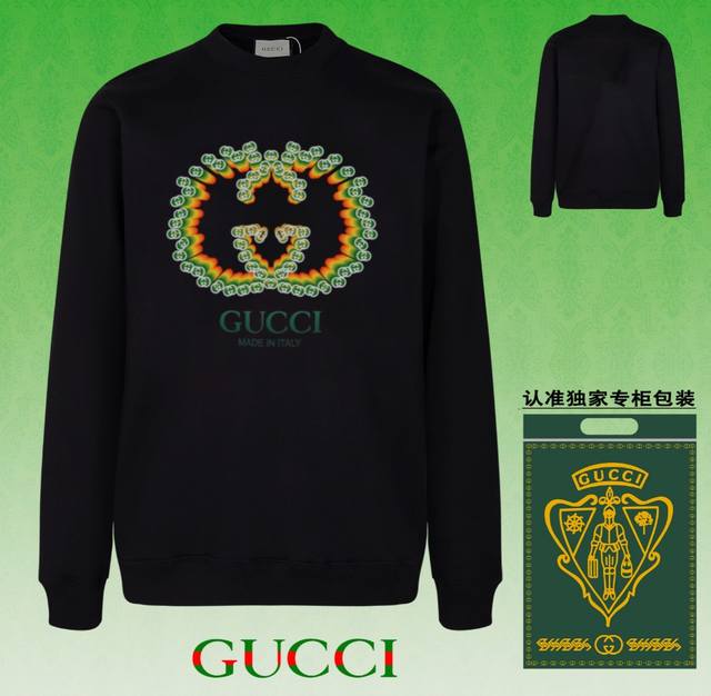 高版本卫衣 配独家图片包装 长期现货 Gucci 古驰 采用440G重磅面料 区别市场通货 2024Fw秋冬款专柜在售，精致印花圆领毛圈卫衣 高端双股纯棉 定制