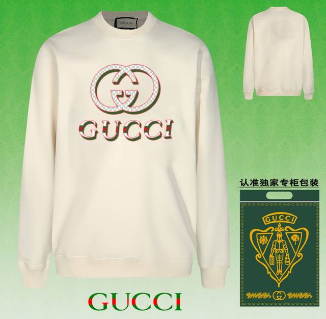 高版本卫衣 配独家图片包装 长期现货 Gucci 古驰 采用440G重磅面料 区别市场通货 2024Fw秋冬款专柜在售，精致印花圆领毛圈卫衣 高端双股纯棉 定制