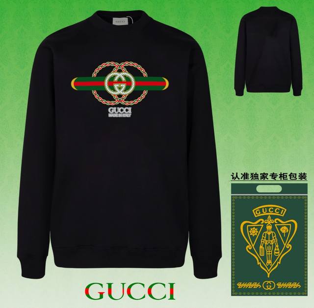 高版本卫衣 配独家图片包装 长期现货 Gucci 古驰 采用440G重磅面料 区别市场通货 2024Fw秋冬款专柜在售，精致印花圆领毛圈卫衣 高端双股纯棉 定制