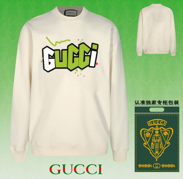 高版本卫衣 配独家图片包装 长期现货 Gucci 古驰 采用440G重磅面料 区别市场通货 2024Fw秋冬款专柜在售，精致印花圆领毛圈卫衣 高端双股纯棉 定制