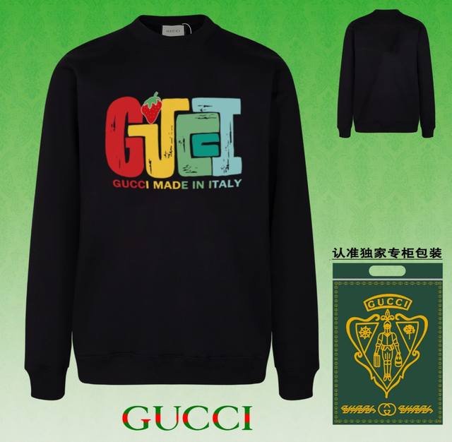 高版本卫衣 配独家图片包装 长期现货 Gucci 古驰 采用440G重磅面料 区别市场通货 2024Fw秋冬款专柜在售，精致印花圆领毛圈卫衣 高端双股纯棉 定制