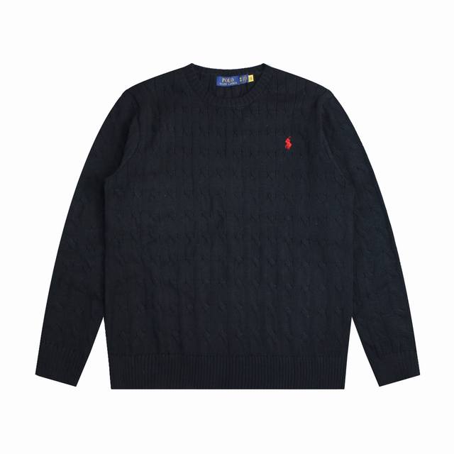 R91 Ralph Lauren 拉夫劳伦rl经典战马logo刺绣绞花纹麻花纽绳圆领长袖套头针织毛衣 胸口高密度logo刺绣，吊牌辅料原版定制。 采用纯棉纱线混