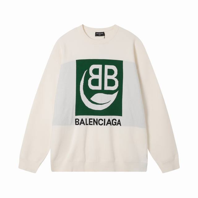 大货细节图 #23Ss经典满logo长袖# Balenci*Ga巴黎# 毛衣 面料采用针织面料丝光棉，巴黎专用高克重1比1 前幅采用提花工艺，后幅净色工艺 男女