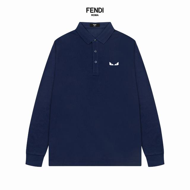 Fendi 芬迪24新品发售男士高端珠地棉商务休闲长袖翻领polo衫，将轻熟优雅干练的路线发挥到极致，亦庄亦谐，胸前标志性logo属于灵魂式的点缀和延续，精致的