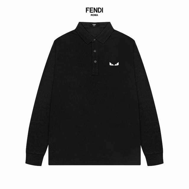 Fendi 芬迪24新品发售男士高端珠地棉商务休闲长袖翻领polo衫，将轻熟优雅干练的路线发挥到极致，亦庄亦谐，胸前标志性logo属于灵魂式的点缀和延续，精致的