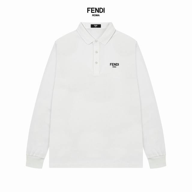 Fendi 芬迪24新品发售男士高端珠地棉商务休闲长袖翻领polo衫，将轻熟优雅干练的路线发挥到极致，亦庄亦谐，胸前标志性logo属于灵魂式的点缀和延续，精致的