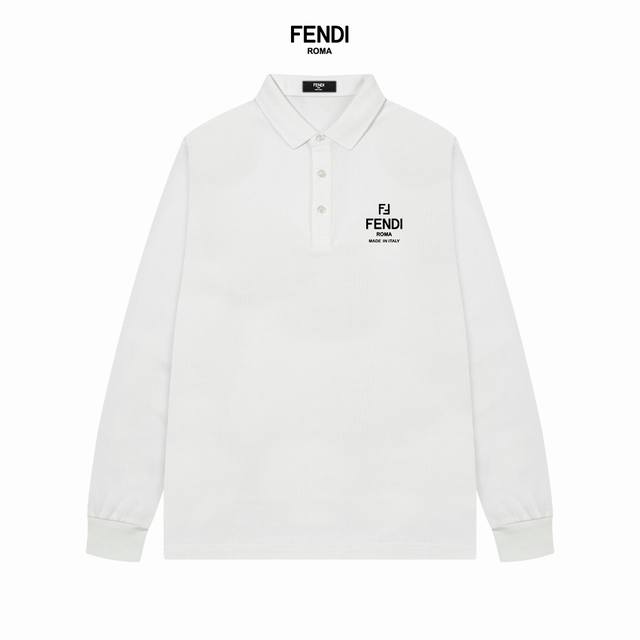 Fendi 芬迪24新品发售男士高端珠地棉商务休闲长袖翻领polo衫，将轻熟优雅干练的路线发挥到极致，亦庄亦谐，胸前标志性logo属于灵魂式的点缀和延续，精致的