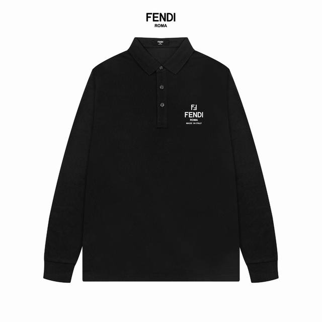 Fendi 芬迪24新品发售男士高端珠地棉商务休闲长袖翻领polo衫，将轻熟优雅干练的路线发挥到极致，亦庄亦谐，胸前标志性logo属于灵魂式的点缀和延续，精致的