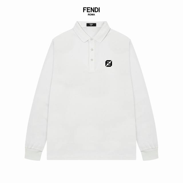 Fendi 芬迪24新品发售男士高端珠地棉商务休闲长袖翻领polo衫，将轻熟优雅干练的路线发挥到极致，亦庄亦谐，胸前标志性logo属于灵魂式的点缀和延续，精致的