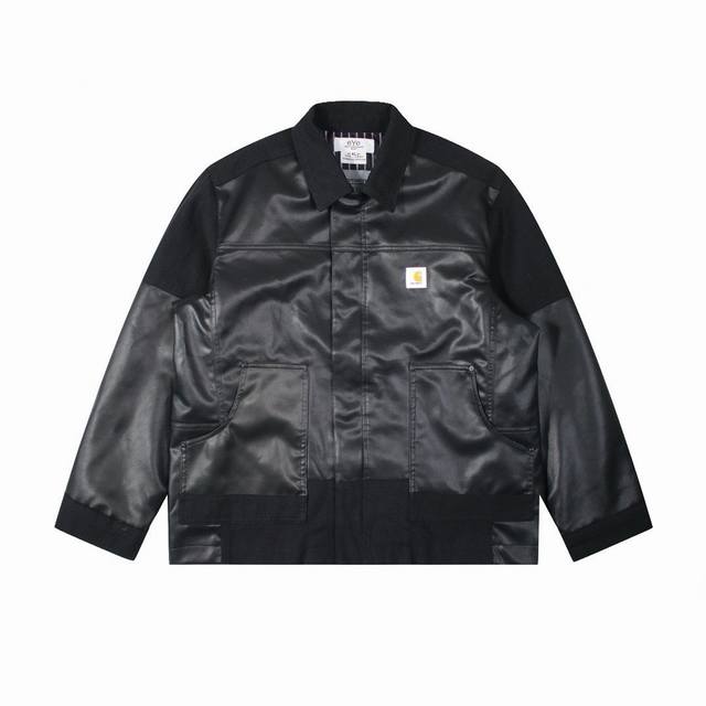 C31 卡哈特carhartt X Wip Junya Watanabe卡哈特联名款 Ss24拼接皮革logo翻领皮衣夹克外套 都市机能风 男女皮衣外套满满的c