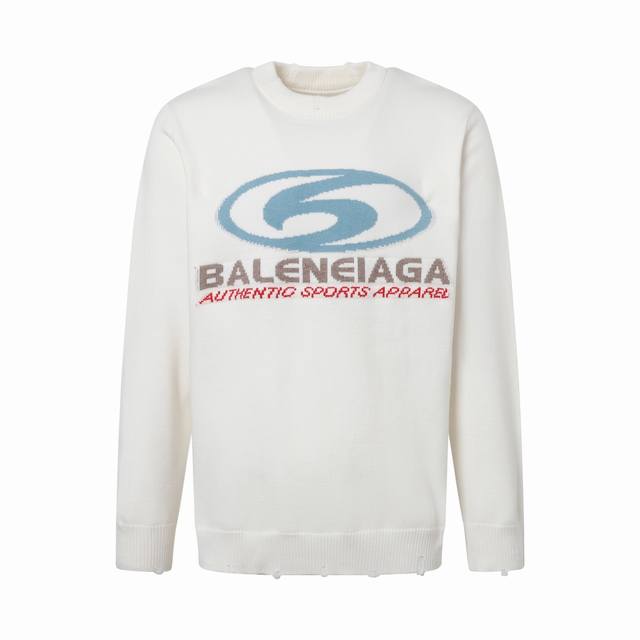 Balenciaga巴黎世家 24Ss最新款前后logo冲浪针织毛衣 细节磨破工艺 男女同款 颜色：黑色 白色 码数：Xs S M L