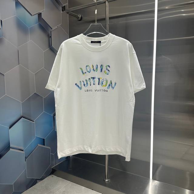 Lv 2024秋冬新款320克短袖t恤 个性印花 男女同款宽松版 S M L Xl Xxl 五个码 黑色 白色 咖色