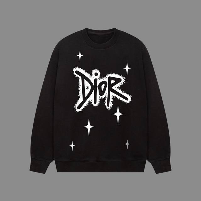 高端品质 Dior 2024Ss秋冬装 新款系列 星星logo圆领卫衣 采用进口康丽数码直喷印花 定染高品质潮牌420G精密双股大毛圈面料 Os宽松落肩版型 男