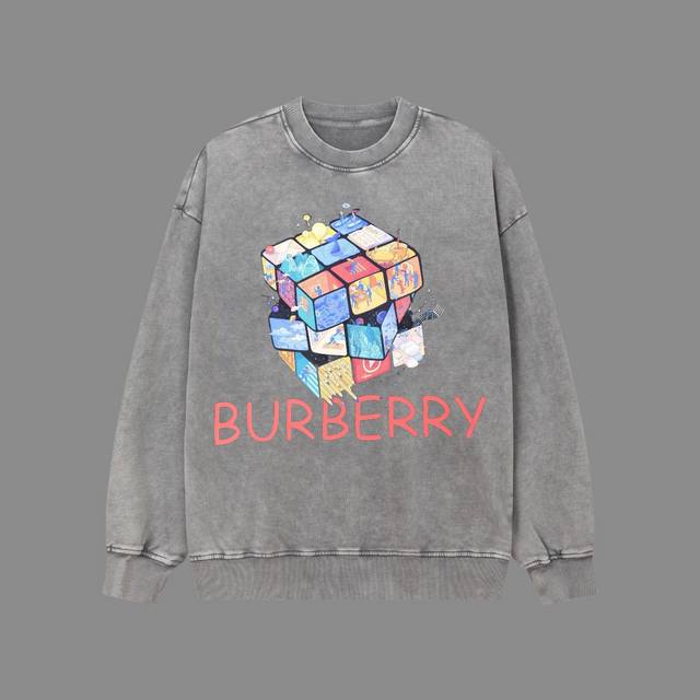 高端品质 Burberry 2024Ss秋冬装 洗水雪花系列 魔方 圆领卫衣 采用进口康丽数码直喷印花 定染高品质潮牌400G大毛圈面料 成衣件染洗水炒雪花 O