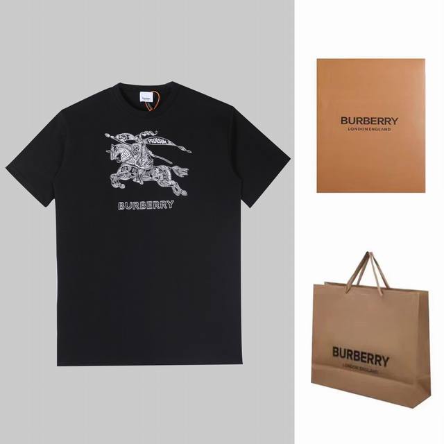 Burberry巴宝莉2024Ss.Logo刺绣标志短袖.原版开模，高品质重磅双纱280G32支滑爽纯棉洗水手感，前片高端刺绣.反面加防护模，还原特殊工艺带来的