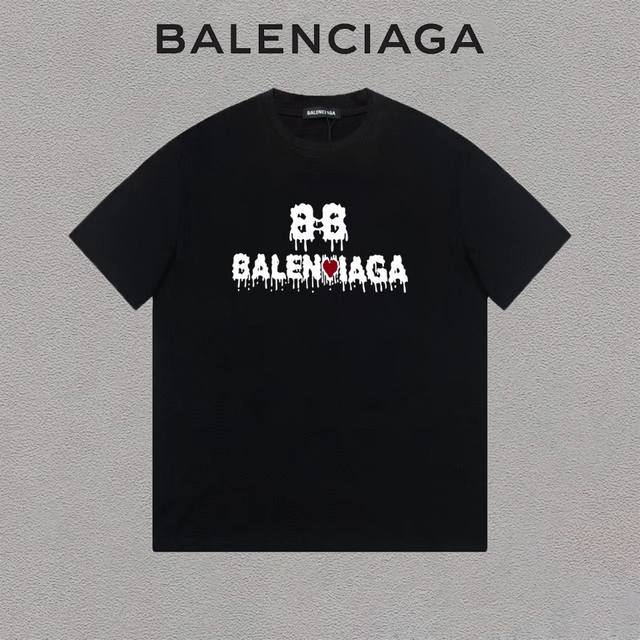 Balenciaga 巴黎世家 溶解爱心字母logo印花短袖t恤男女同款 吊牌 领标 水洗唛 三标齐全 定织定染280克精梳棉面料 尺码：S-Xxl 颜色：黑色