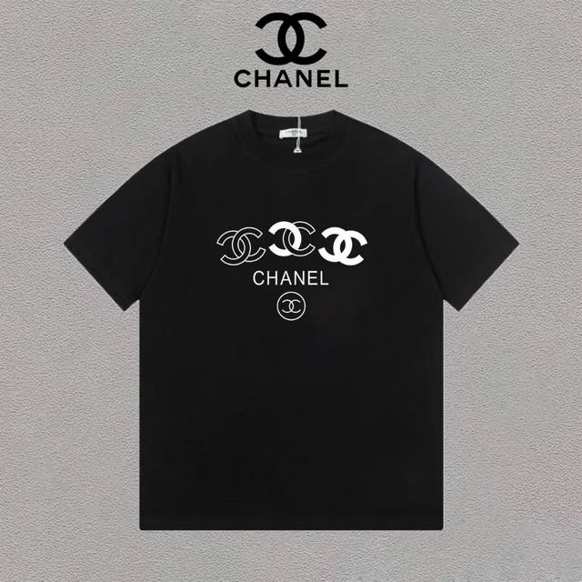 Chanel 香奈儿 胸口大logo字母印花纯棉简约时尚短袖t恤 超级百搭男女同款 定织定染280克精梳棉面料 尺码：S-Xxl 颜色：黑色，白色