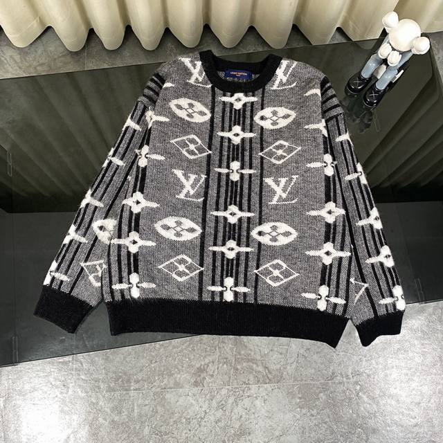 Louis Vuitton 路易威登24Ss 老花满印条纹渐变 Logo马海毛针织套头毛衣-顶级原单版本 Color：渐变灰色 Size：S M L Numbe