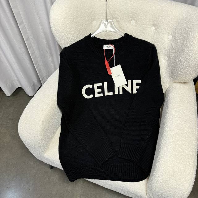 Celine赛琳 Celine 24Fw 字母贴布logo圆领毛衣 原10,500购入 版型完全参照原版 面料采用最接近原版的75羊毛25安哥拉兔毛 克重600