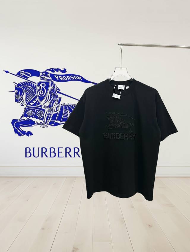 高版本] Burberry 巴宝莉 新款战马骑士字母刺绣标志和后幅绣出英文cogo 25Ss春夏男女同款纯棉宽松圆领短袖t恤 客供32支280G全棉面料 柔软细