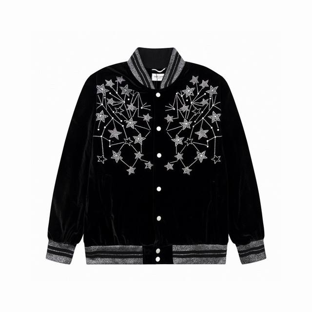 Saint Laurent Ysl圣罗兰满天星烫钻金丝绒夹克棒球服 周震南 李宇春等明星同款 首先普及品牌 Yves Saint Laurent是推出奢华成衣概