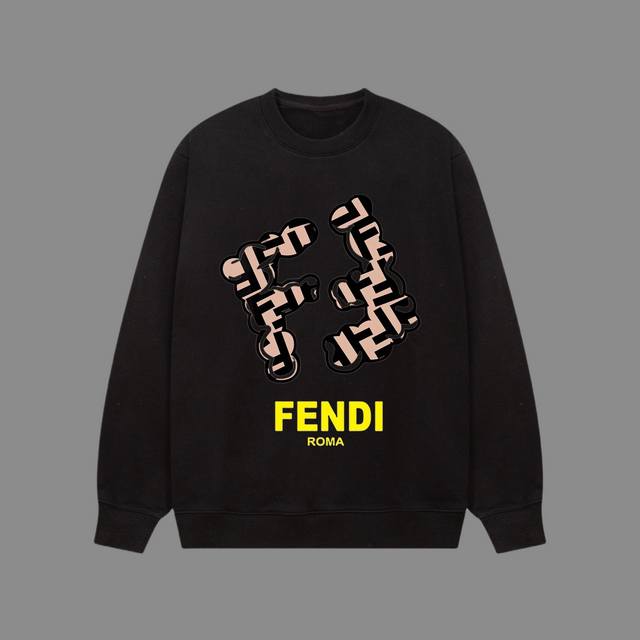 高端品质 Fendi 2024Ss秋冬装 新款系列 双f 圆领卫衣 采用进口康丽数码直喷印花 定染高品质潮牌420G精密双股大毛圈面料 Os宽松落肩版型 男女同