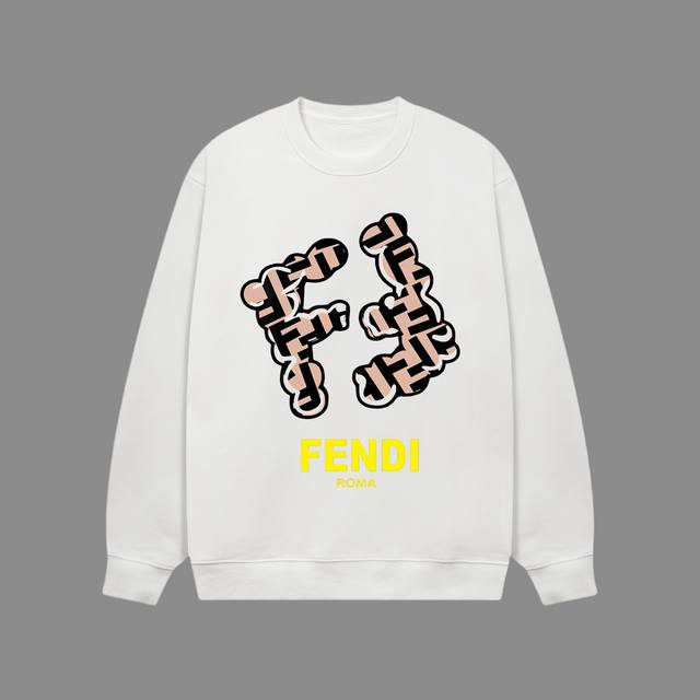 高端品质 Fendi 2024Ss秋冬装 新款系列 双f 圆领卫衣 采用进口康丽数码直喷印花 定染高品质潮牌420G精密双股大毛圈面料 Os宽松落肩版型 男女同