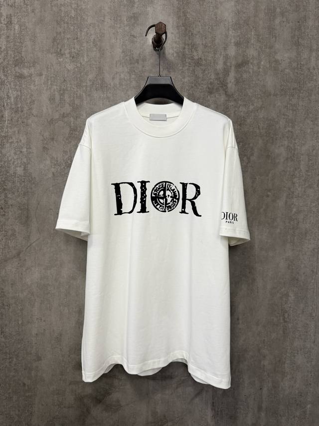 秋冬重磅380G短袖 长期有货 Dior Stone 迪奥联名石头岛 24新品 前后新logo植绒印花重磅短袖t恤 面料高定超重磅全棉双纱紧密新疆棉 克重380