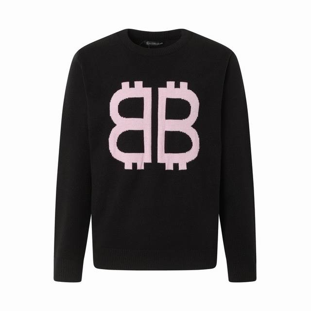 Balenciaga巴黎世家 24Ss最新款双b前后logo针织毛衣 男女同款 颜色：黑色 码数：Xs S M L