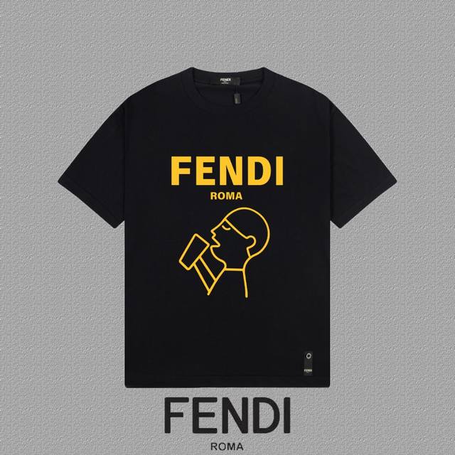 Fendi 芬迪] 2024Fw短袖t恤 硅胶厚板字母 高端32S双纱260克面料 重磅面料 定制拉架罗纹同缸同染 三标齐全 男女同款 颜色：黑色 白色 尺码：